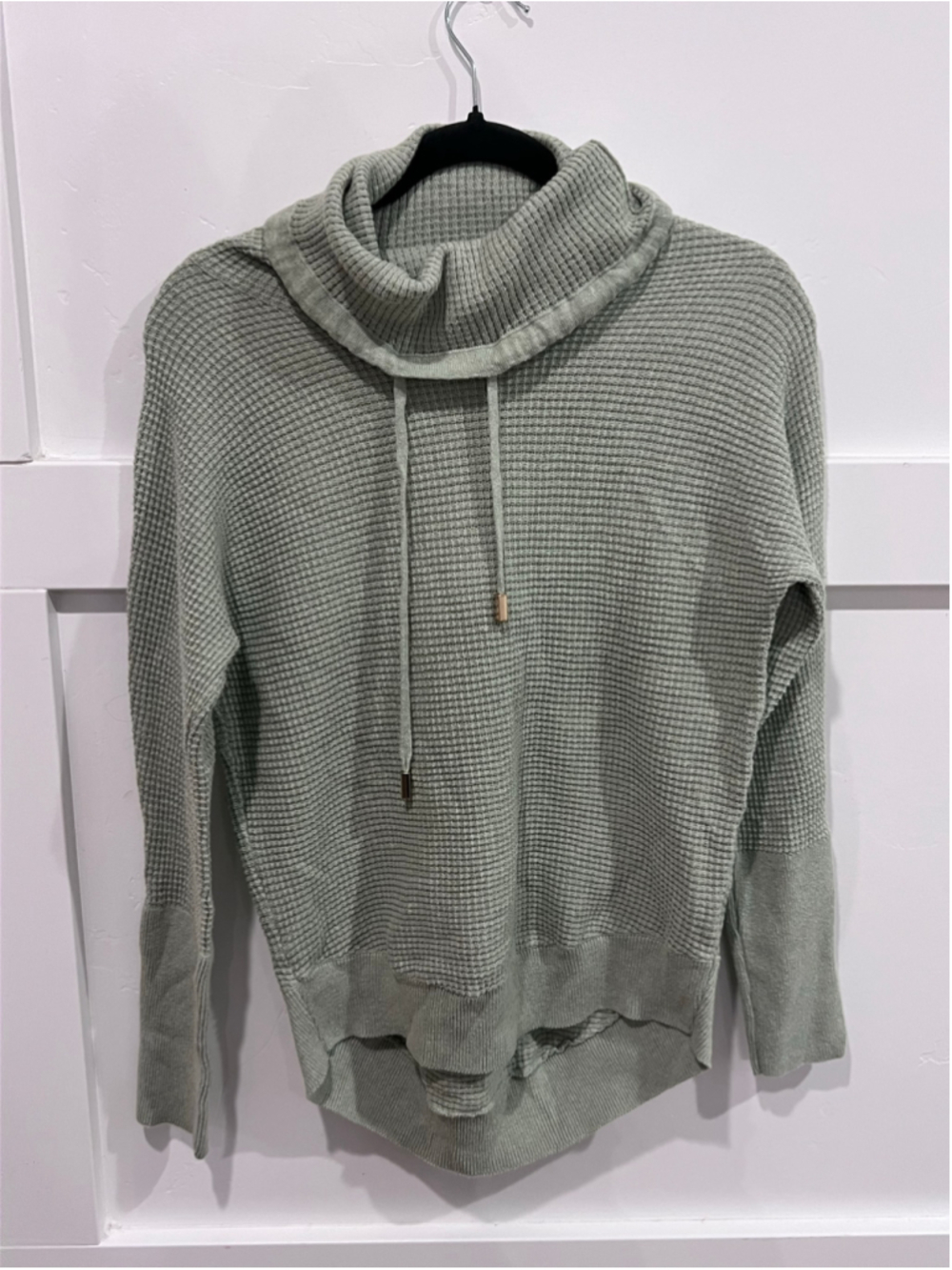 Women's Cynthia Rowley Waffle Knit Cowl Neck Sweater Green Size XS